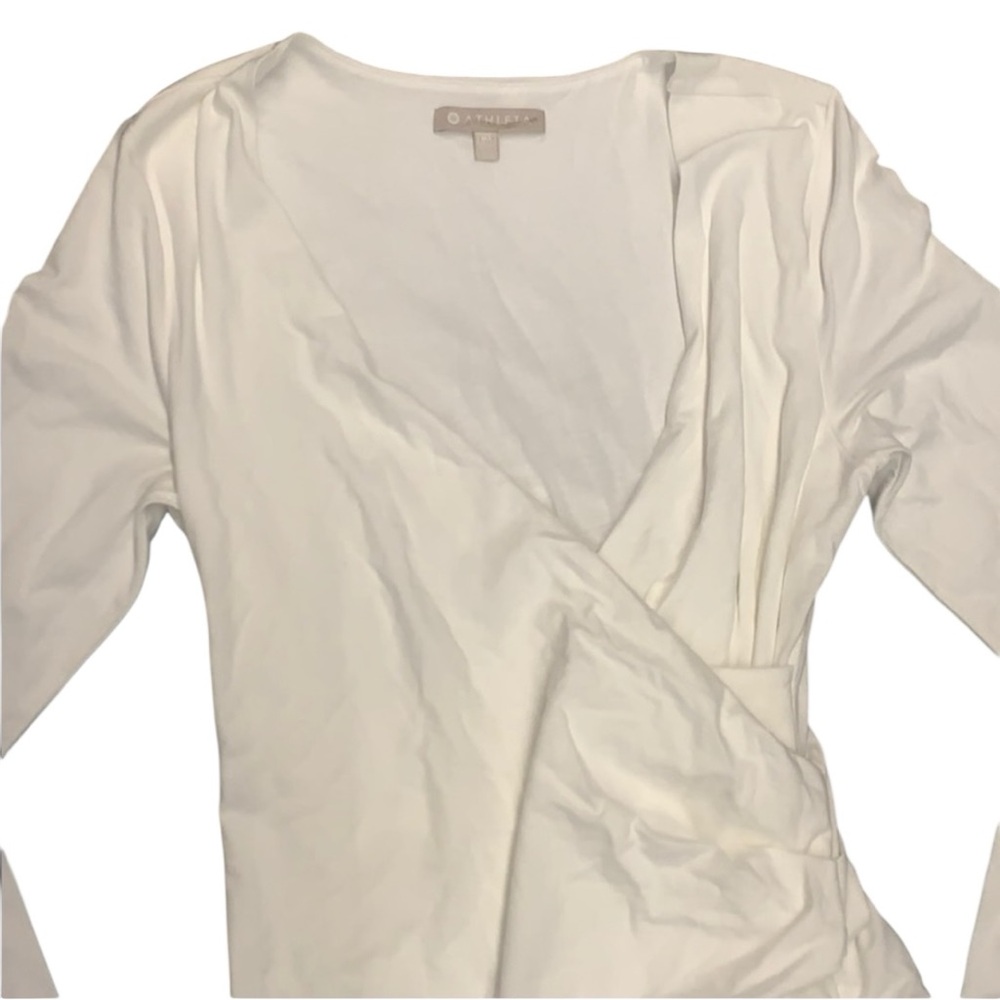 Athleta white wilder dress long sleeve ruched faux wrap size XS - Picture 5 of 7
